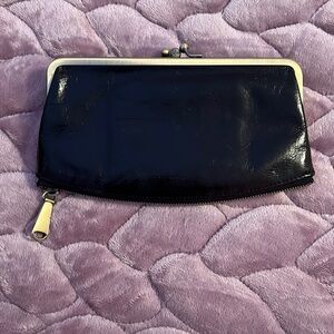Black hobo wallet with double clasp and zipper bottom- like new!